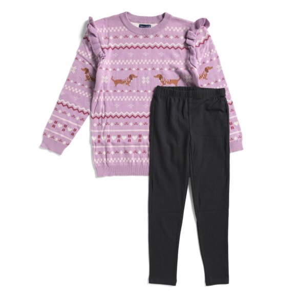 ANDY AND EVAN Purple Girls Sweater And Pants Holiday Set